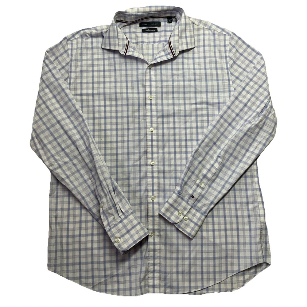 Tommy Hilfiger Men's Stripped Long Sleeve Full Buttoned Up Polo Shirt Size L
